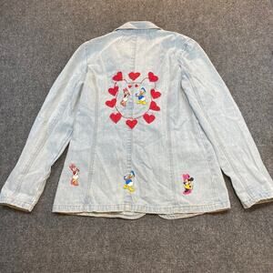 Vintage Disney Mickey Mouse Womens Large Denim Jean Jacket Embroidered & Patches